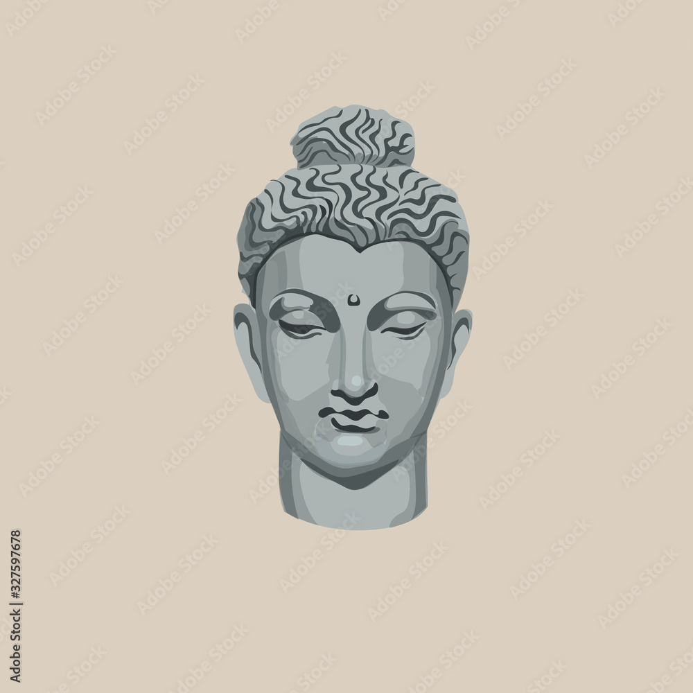Buddha head. Isolated vector on creamy background.