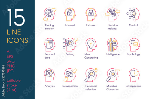 Mental activity color linear icons set