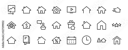  Simple set of line vector home icons. Contains house symbols at interest, infuse house and more. Editable stroke. 480x480 pixels perfect