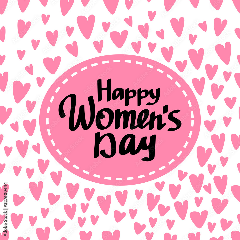 International Womens Day celebration greeting card design on hearts decorated white background.