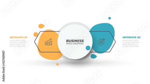 Business Infographics. Modern label design with arrow and 2 options, steps, marketing icons. Vector illustration.