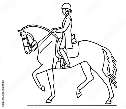 Vector simple image of a rider on a horse performing a dressage test