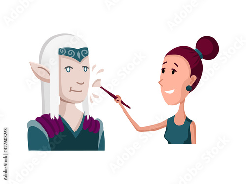 Flat male character of professional actor. Flat cartoon vector illustration. TV person at work. Makeup