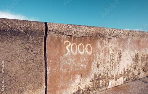 cleveleys lancshire seafront flood defence wall system. Sea defence sea levels rising, climate change. security concrete ramps and curves sea wall. Outdated ocean defences. photo