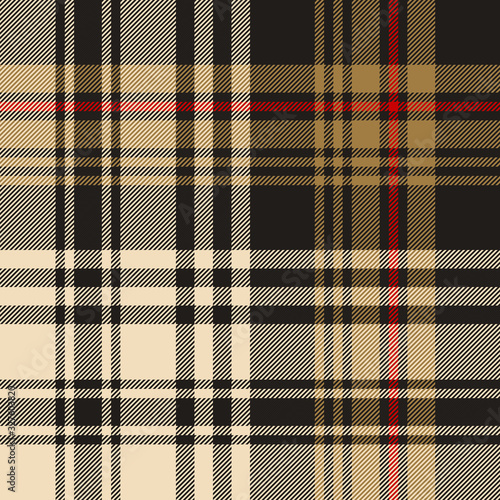 Plaid pattern background. Seamless herringbone check plaid graphic in nearly black, gold, and red for blanket, throw, upholstery, duvet cover, or other modern autumn or winter fabric design.