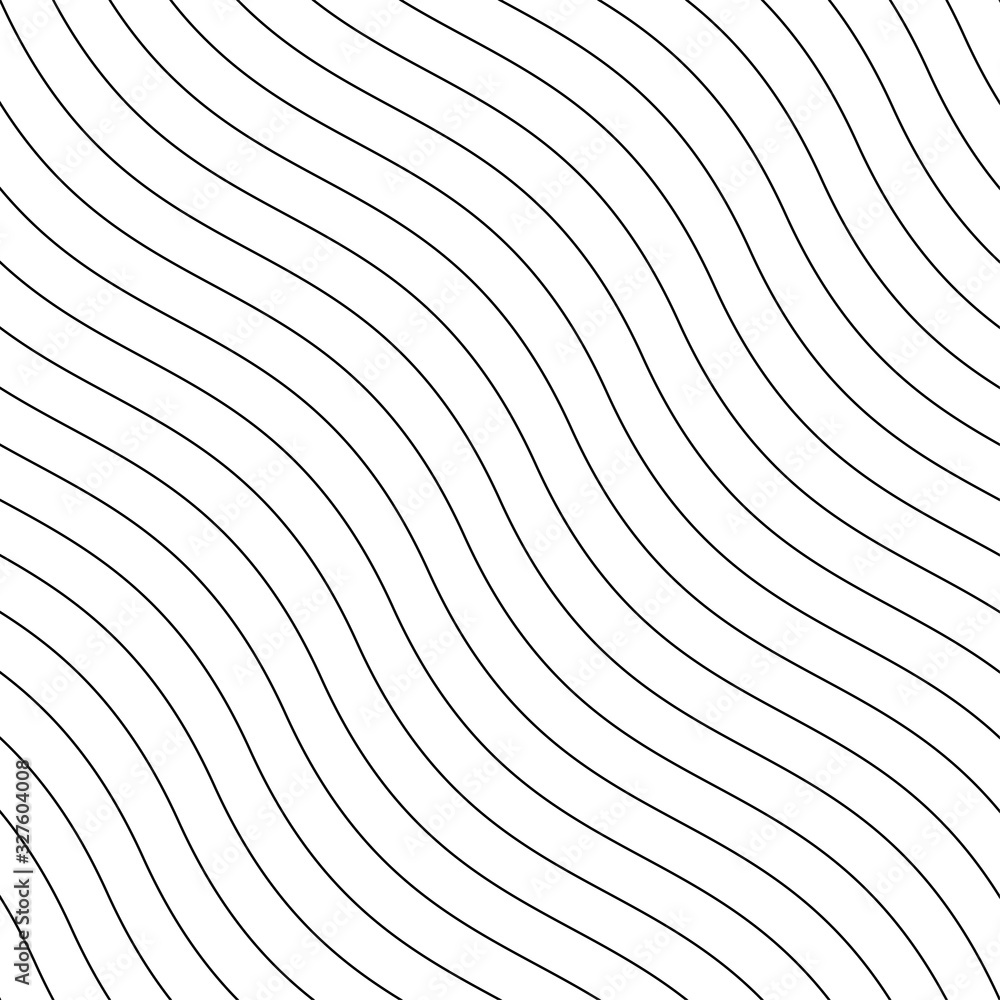 Vector creative seamless outline pattern. Striped endless wave texture. White repeatable minimalistic background with black wavy lines - obrazy, fototapety, plakaty 