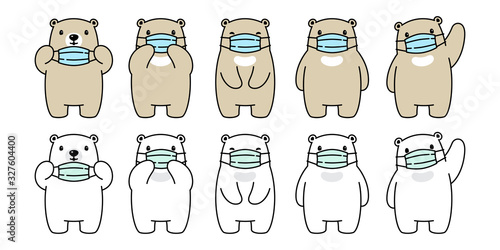 Bear vector face mask covid 19 polar bear coronavirus virus pm 2.5 icon teddy logo symbol character cartoon doodle illustration design