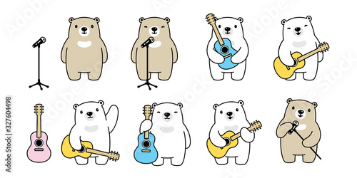 Bear vector guitar polar bear bass ukulele music singer icon teddy logo symbol character cartoon doodle illustration design