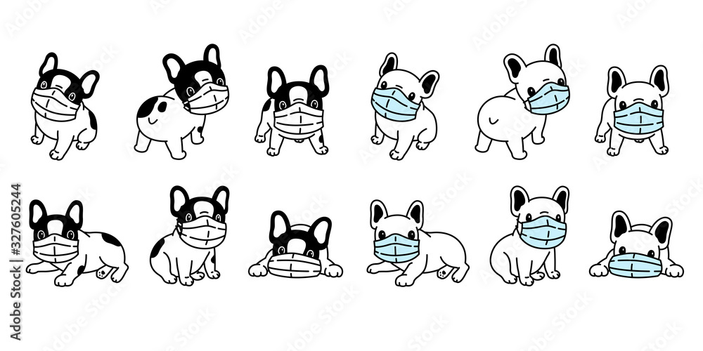 dog vector face mask covid 19 french bulldog coronavirus virus pm 2.5 icon teddy logo symbol character cartoon doodle illustration design <span>plik: #327605244 | autor: CNuisin</span>