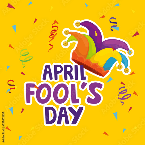 april fools day with hat buffoon vector illustration design