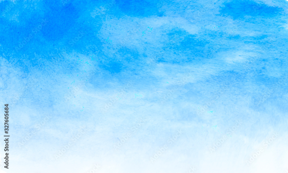 Watercolor illustration art abstract blue color texture background, clouds and sky pattern. Watercolor stain with hand paint