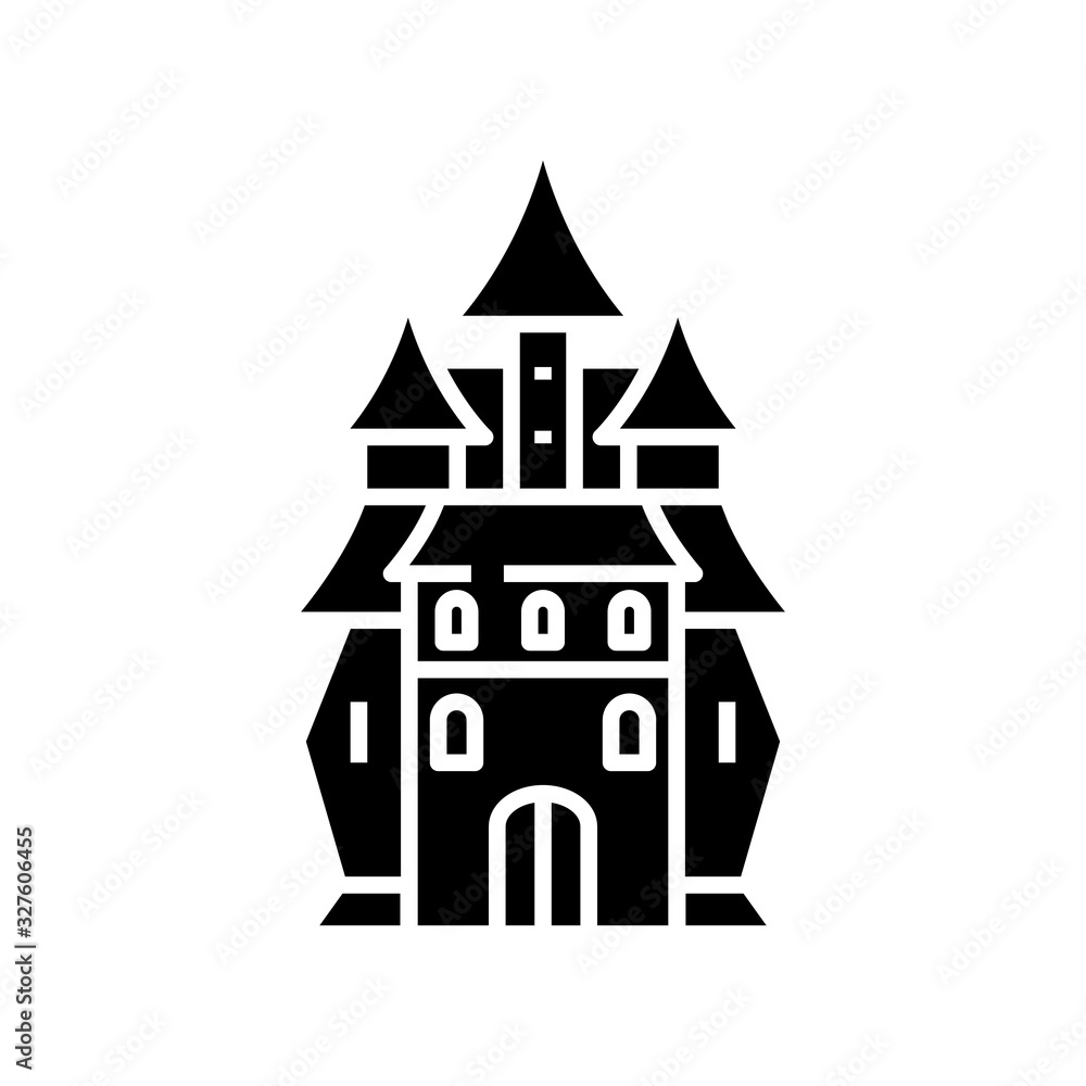 Magic castle black icon, concept illustration, vector flat symbol, glyph sign. Magic castle black icon, concept illustration, vector flat symbol, glyph sign.
