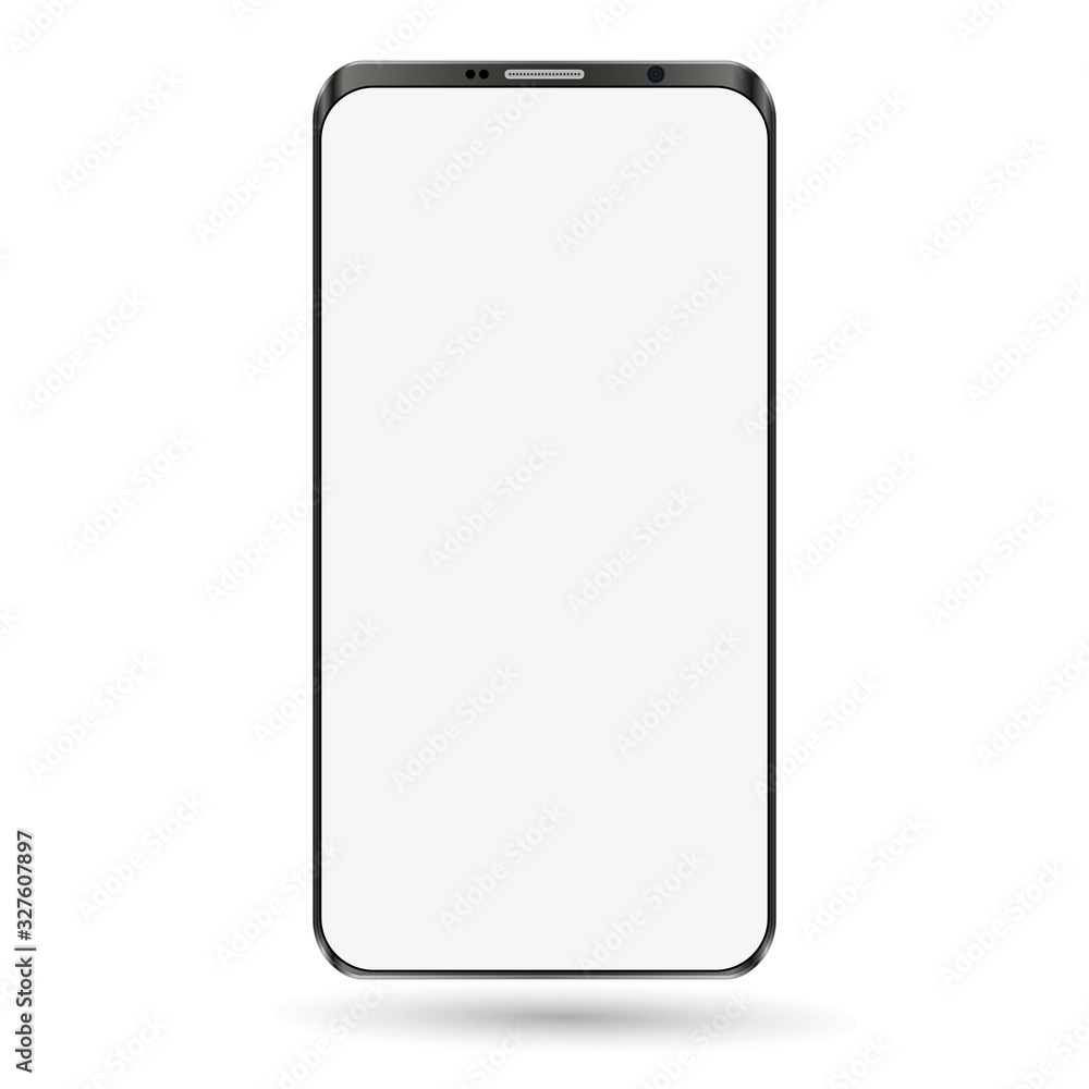 Smartphone mock up with blank screen. Realistick cell phone can be a template for infographics or presentation of interface. Frame less smartphone. Vector Illustration UI/UX design Smartphone mock up with blank screen. Realistick cell phone can be a template for infographics or presentation of interface. Frame less smartphone. Vector Illustration UI/UX design