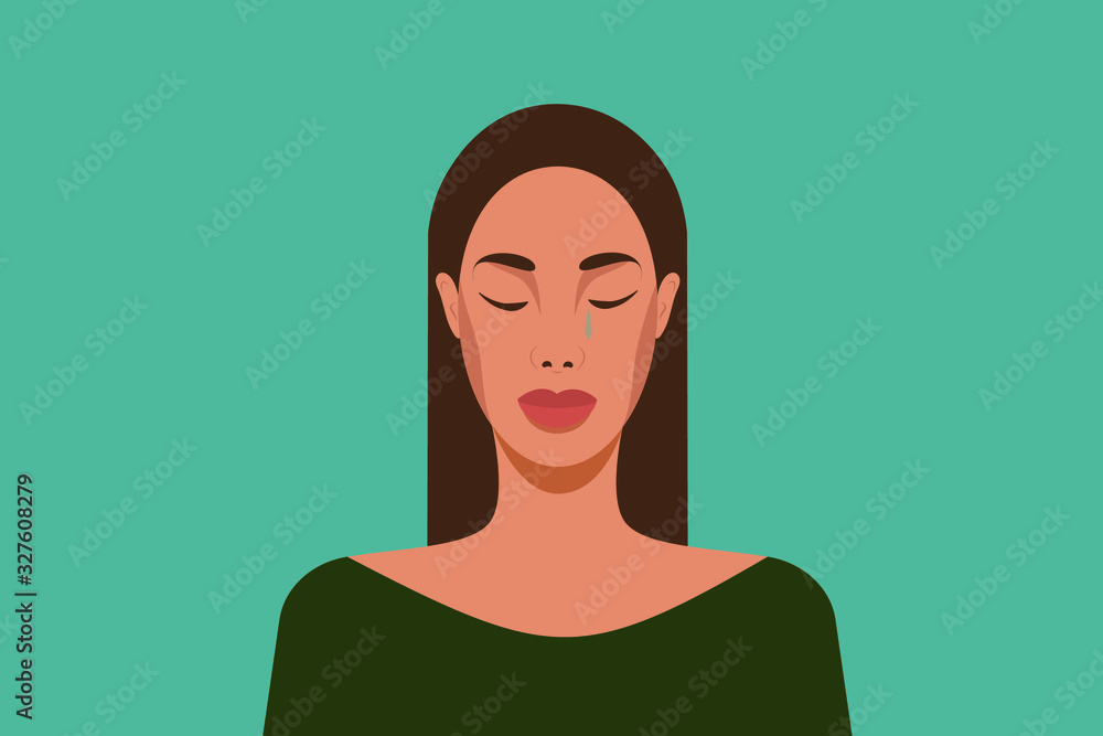 Portrait of a crying girl. Avatar for social networks. Fashion and beauty. Vector illustration in flat style. Portrait of a crying girl. Avatar for social networks. Fashion and beauty. Vector illustration in flat style.