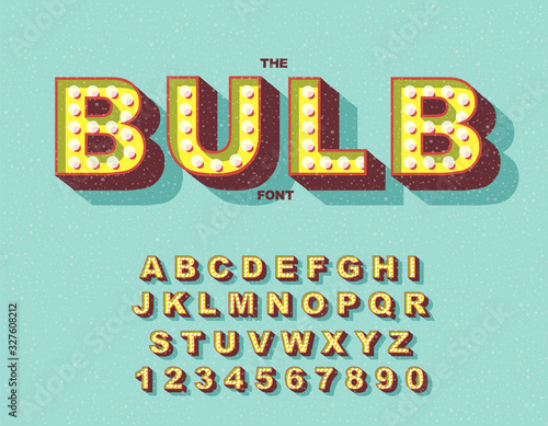 Retro light bulb bright alphabet. Vector of modern bold font and alphabet.