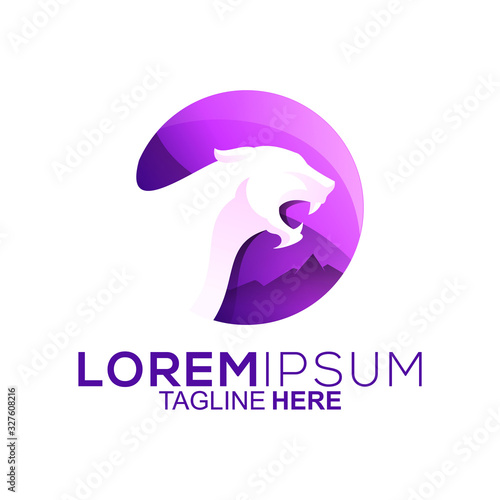 colorful white panther logo design vector