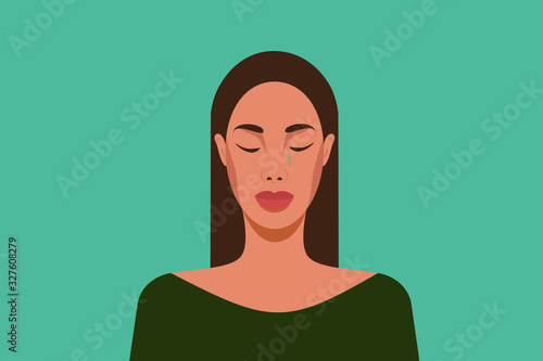 Portrait of a crying girl. Avatar for social networks. Fashion and beauty. Vector illustration in flat style.