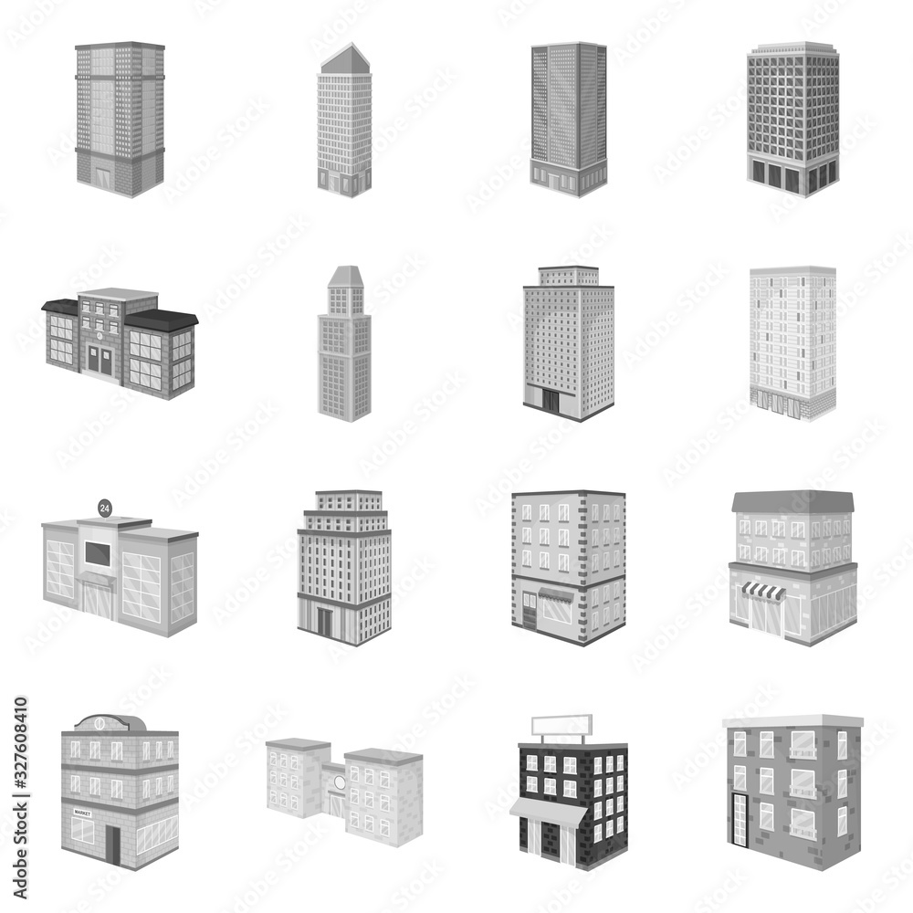 Vector illustration of realty and modern icon. Set of realty and building vector icon for stock.