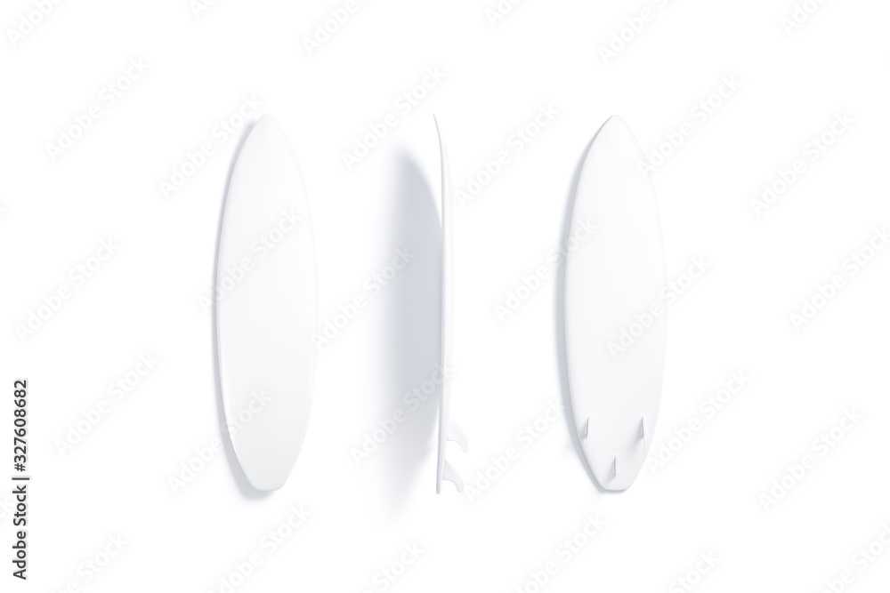 Blank white wood surfboarf mockup, front, back and top view Blank white wood surfboarf mockup, front, back and top view