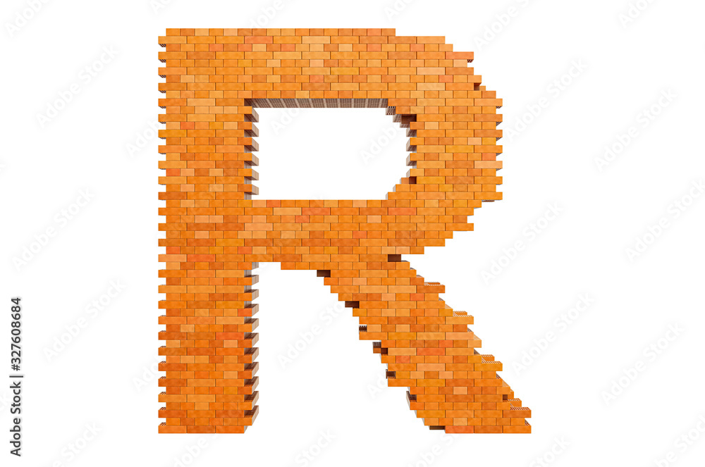 Bricks font, letter R from building bricks. 3D rendering Bricks font, letter R from building bricks. 3D rendering