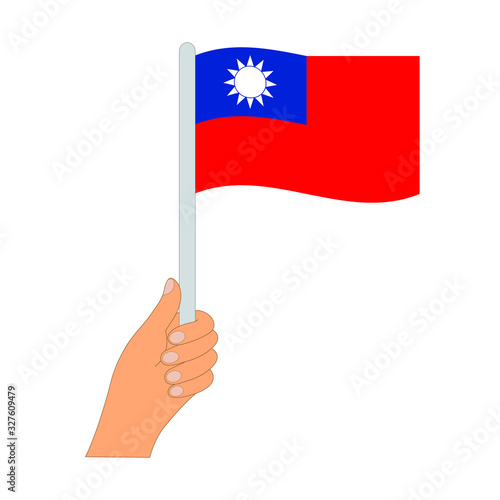 Flag of Taiwan   . Hand holding a Taiwan   flag - vector icon. © veronchick84