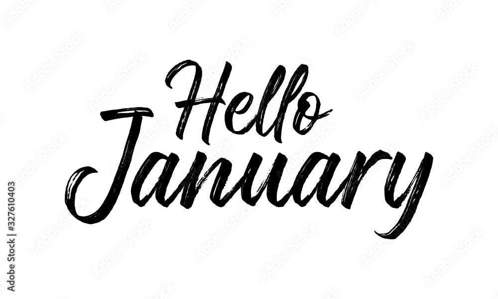 Hello January Inspirational lettering black color, isolated on white background. Vector illustration for posters, banners, flyers, stickers, cards and more. Vector illustration. EPS10. Hello January Inspirational lettering black color, isolated on white background. Vector illustration for posters, banners, flyers, stickers, cards and more. Vector illustration. EPS10.