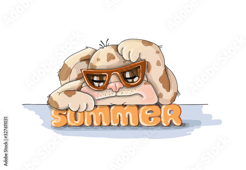 vector illustration spotted dog resting,sommer vacation nice