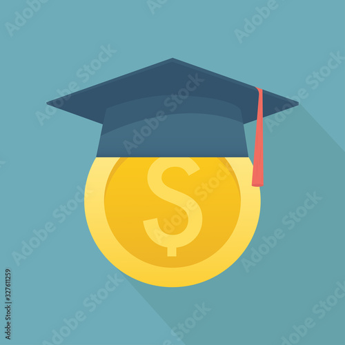 Vector concept of investment in education with coins bag - stock vector Illustration 