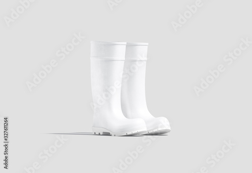 Schilderij op canvas Blank white rubber wellington boots mock up, half-turned view