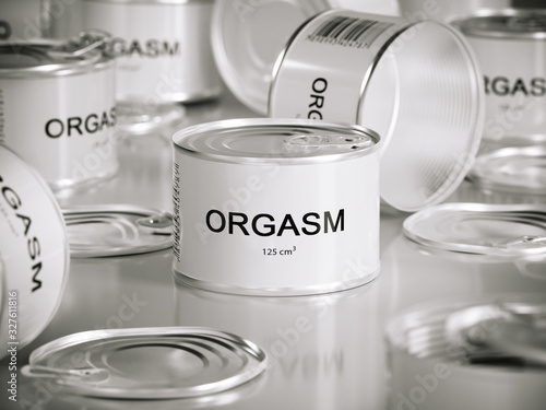 several white tin cans with orgasm title