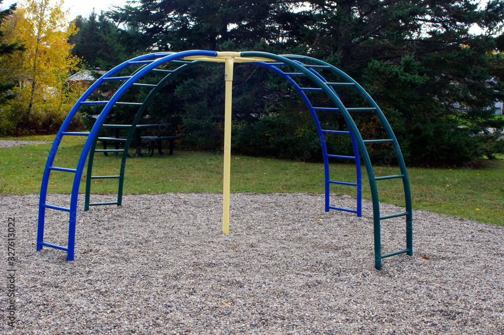 empty blue climber playground equipment at park empty blue climber playground equipment at park