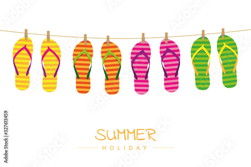 summer holiday striped flip flops hang on a rope vector illustration EPS10