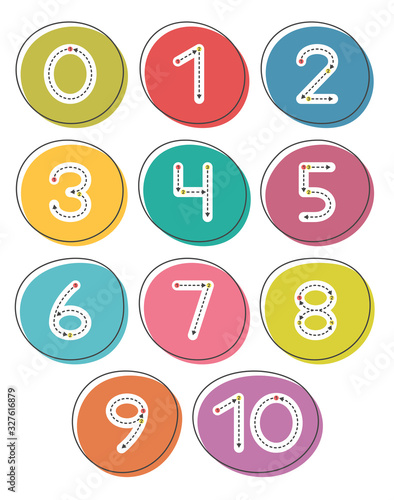 Set of numbers. Numbers from zero to ten. 0 - 10. Card from a set for children's development and education. Vector illustration.