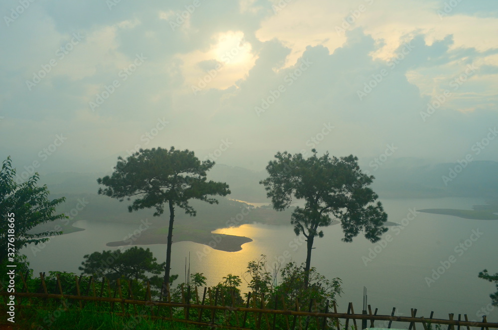 Obraz premium tree at sunset reflection