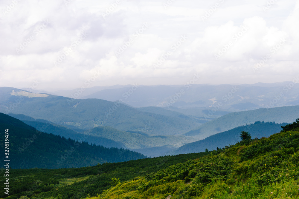 View of vertex.Carpathian mountains in the midle of summmer.