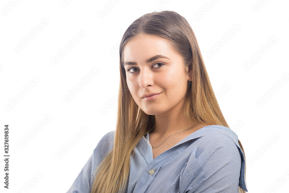Portrait of young pretty woman isolated on white background Portrait of young pretty woman isolated on white background
