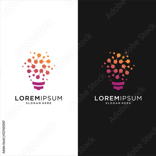 bulb tech logo icon . Bulb Logo Design Colorfull . Idea creative light bulb logo . Bulb digital logo tech