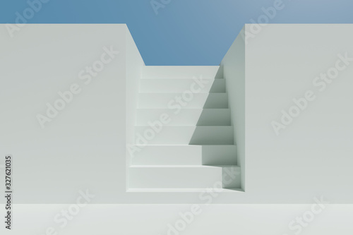 White stair architecture perspective. 3D rendering