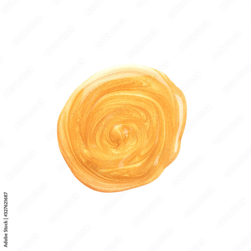 Round golden smear of acrylic paint isolated on white background. Round golden smear of acrylic paint isolated on white background.