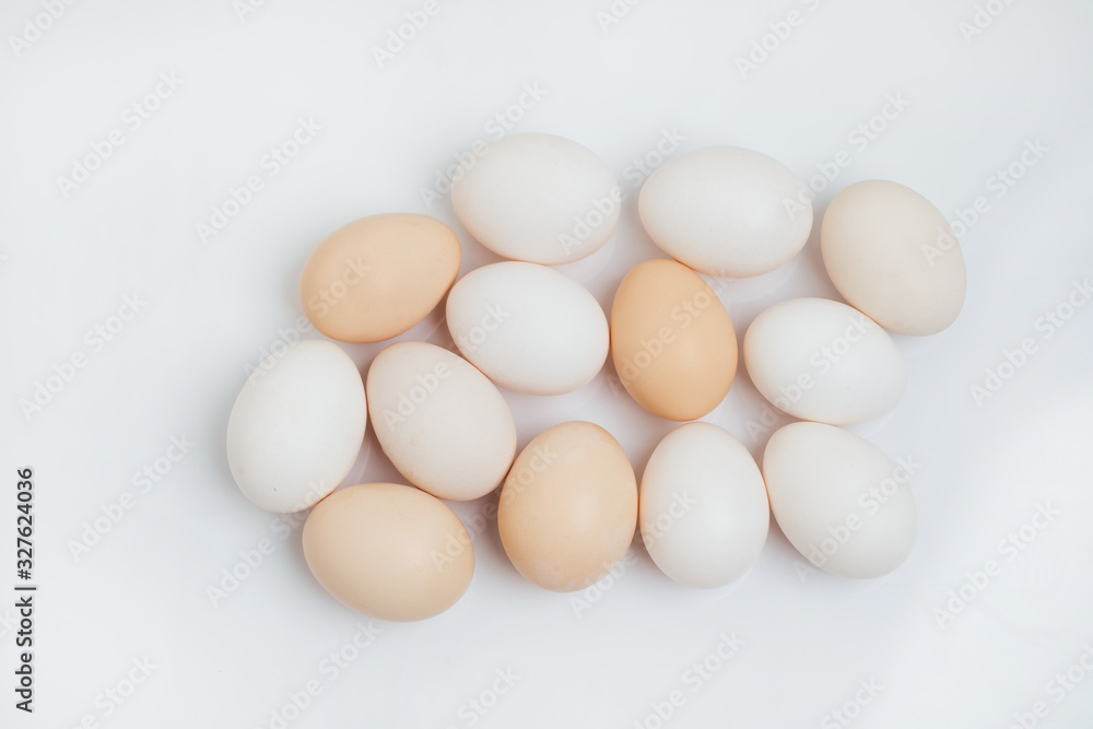 Group of Eggs isolated on white background. Lot of Organic Egg ready of cut-out. Eggs, the nutrition food from organic farm.