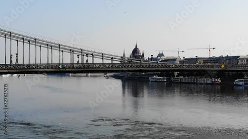 Cityscape with Chain bridgeand the Hungarian Parliament, Budapest, Hungary photo