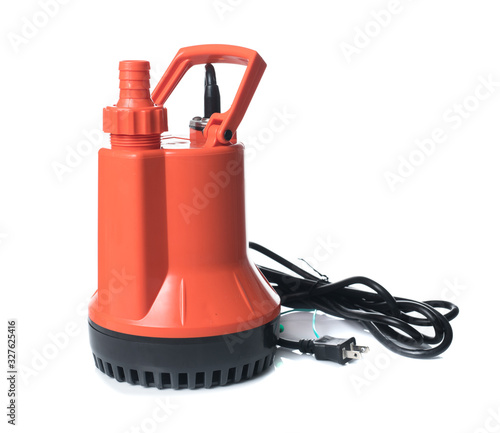 Foto Submersible drainage pump isolated on a white background.