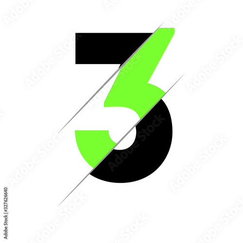 modern initial number 3 cut style logo. simple icon, template design