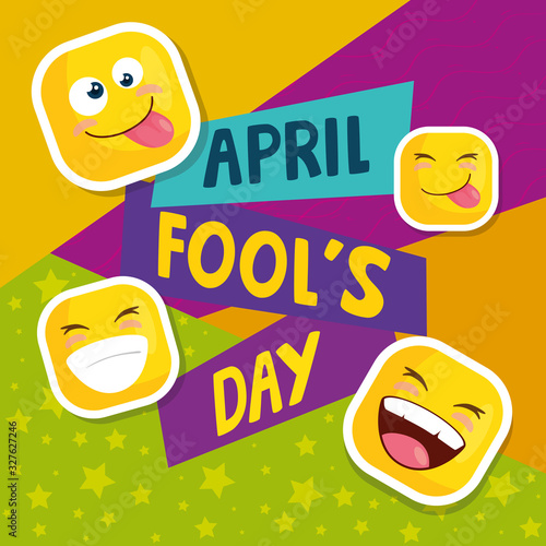 april fools day with emoticons and decoration vector illustration design