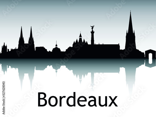 Vector Illustration of the Panoramic Silhouette Skyline of Bordeaux France