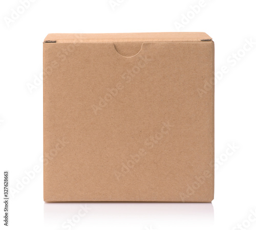 Front view of blank brown cardboard box