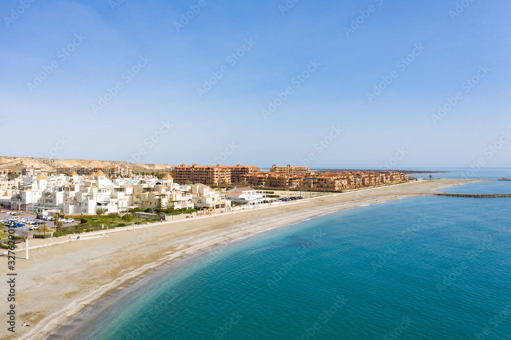 Aerial view of Almerimar Beach Spain on a sunny day