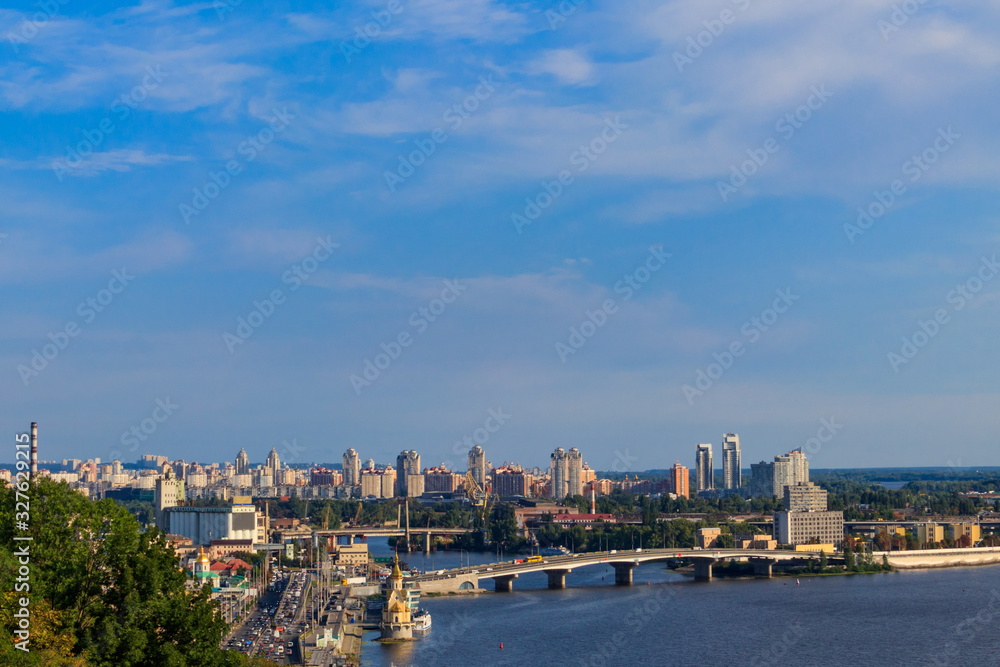 Fototapeta premium View of the Dnieper river and Kiev cityscape, Ukraine