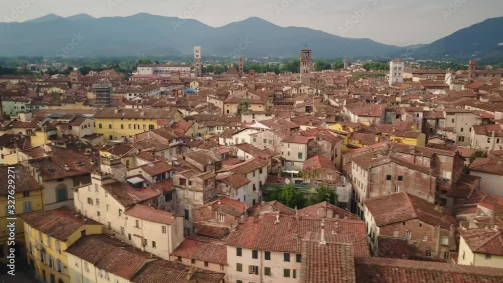 aerial flying over renaissance era walls and medieval terracota city in italy aerial flying over renaissance era walls and medieval terracota city in italy