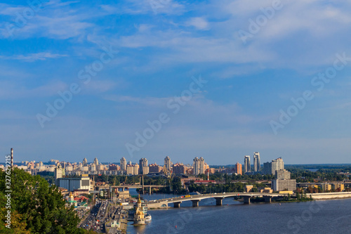 View of the Dnieper river and Kiev cityscape, Ukraine © olyasolodenko